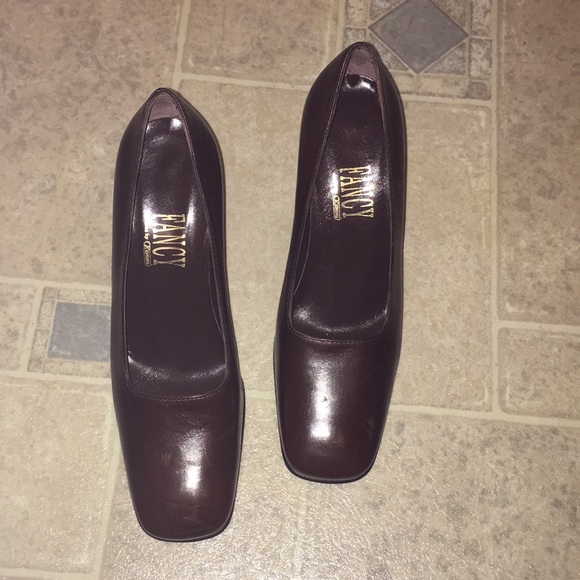 Brown leather square toe pump size 37.5 7.5 - Picture 2 of 6